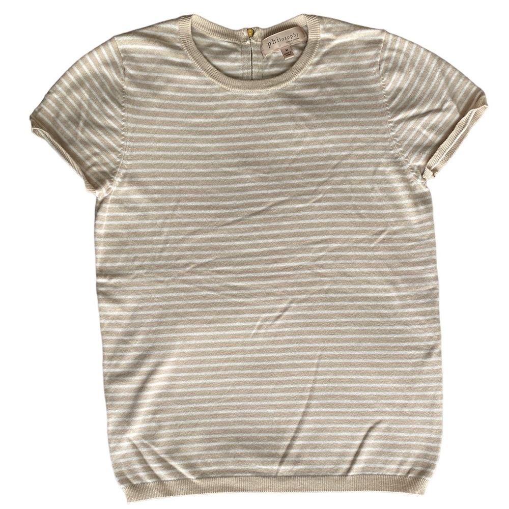 Short Sleeve Philosophy Sweater Beige and White Stripe sz M
